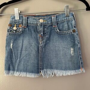 TRUE RELIGION GIRL'S FRAYED HEM DENIM MINI SKIRT SZ 5